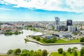 Minsk, Belarus - 20 May 2017 Panoramic view of the city from a height, Nemiga, Trinity Suburb, Prospectus of winners.