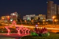 Minsk Belarus. Panoramic view of Pobediteley Avenue in the evening