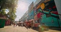 Minsk, Belarus - May 14, 2023: People Walks On Food Court At Street. Family Vacation Weekend. Colorful Styled Street Art