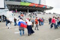 MINSK, BELARUS - MAY 9 - Russian Fans in Front of Minsk Arena on May 9, 2014 in Belarus. Ice Hockey Championship Opening.