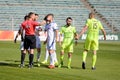 MINSK, BELARUS - MAY 6, 2018: Soccer players argue, conflict during the Belarusian Premier League football match between