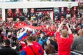 MINSK, BELARUS - MAY 9 - Swiss and Russian Fans in