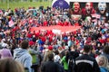 MINSK, BELARUS - MAY 9 - Swiss and Russian Fans in