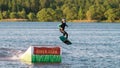 Wakeboarding on the water. Springboard