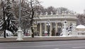 Minsk Belarus - November 30, 2022: The famous arch and the main entrance to Gorky Park in the city of Minsk in winter