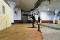 Minsk, Belarus - November 21, 2015 - People play lasertag on the territory of an old abandoned factory