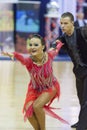 Minsk-Belarus, October 4,2014: Unidentified Professional dance couple performs Adult Latin-American program on World Open