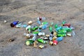 People throw away plastic bottles, bags and food waste, leave trash on the street after themselves Royalty Free Stock Photo