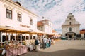 Minsk, Belarus. People Walking Near Street Market In Freedom Square