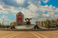 MINSK, BELARUS: Sculpture of cranes fountain in Independence Square