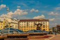 MINSK, BELARUS: Sculpture of cranes fountain in Independence Square