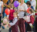 Minsk, Belarus - September 1, 2018 First-graders and their paren