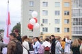 Minsk / Belarus: September 06 2020: Many active people gathered in yard to peaceful protests