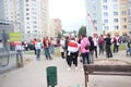 Minsk / Belarus: September 06 2020: Many active people gathered in yard to peaceful protests