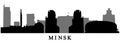 Minsk in Belarus, silhouettes of landmarks Obelisk Stella and museum, Minsk arena, Minsk gates and etc.. Vector illustration