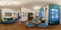 MINSK, BELARUS - spherical hdr 360 panorama in interior of vip guest room hall in loft apartment or hotel with sofa table
