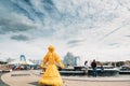 Minsk, Belarus. Statue stylized as an old Belarusian straw doll. Straw Dolls Are Most Popular Souvenirs From Belarus.