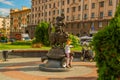 MINSK, BELARUS: Statue Turtle, cat and baby elephant juggler near the Circus.