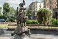 Minsk, Belarus. 0682019 . Statue `Turtle, cat and baby elephant juggler`