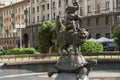 Minsk, Belarus. 0682019 . Statue `Turtle, cat and baby elephant juggler