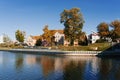 Minsk, Belarus. The Svisloch river and the Troitskoe Predmestye fall Royalty Free Stock Photo