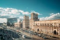 Minsk, Belarus. Two Buildings Towers Symbolizing The Gates Of Minsk, Station Square. Crossing The Streets Of Kirova And Royalty Free Stock Photo