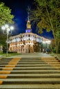 Minsk City Center During Blue Hour Time at Sunset With Scenic Night View of Street in Minsk, Belarus. Belarus Travel Destinations Royalty Free Stock Photo