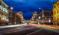 Minsk city center at night, Belarus,