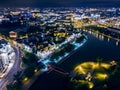 Minsk city at night. Downtown panoramic top view