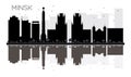 Minsk City skyline black and white silhouette with reflections. Royalty Free Stock Photo