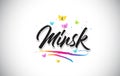 Minsk Handwritten Vector Word Text with Butterflies and Colorful Swoosh