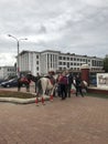 MINSK, MINSK, BELARUS, JULY 3, 2017; City holiday, Independence Day. Riding horses and ponies near the entrance to the park