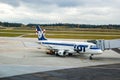 Minsk, Minsk National Airport, Belarus - October 13, 2011: Embraer ERJ-175  SP-LIL LOT Polish Airlines Royalty Free Stock Photo