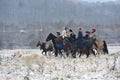 Re-enactment of the traditional hunting with russian wolfhounds Royalty Free Stock Photo