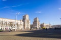 Minsk, Republic of Belarus - February 25, 2019: Gates of Minsk - an architectural complex on the Railway station square