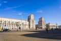 Minsk, Republic of Belarus - February 25, 2019: Gates of Minsk - an architectural complex on the Railway station square