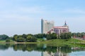 Minsk, Republic of Belarus. - September 8, 2018: Panoramic view of the Hotel Belarus in Minsk, Republic of Belarus