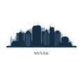 Minsk skyline, monochrome silhouette.