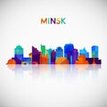 Minsk skyline silhouette in colorful geometric style.