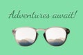 On a mint background glasses collage mountains