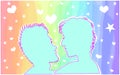 Mint blue gay couple silhouette. LGBTQ couple sign