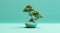 Mint Bonsai Tree On Blue Background - 3d Rendering