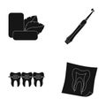 Mint chewing gum with mint leaves, toothbrush with bristles, bregettes with teeth, X-ray of the tooth. Dental care set