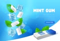 Mint chewing gum. Peppermint bubblegum pads. Realistic advertising banner template. Herbal fresh taste candies for oral health and