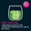 Mint cocktail card template with price and flat background.