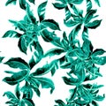 Mint Color Banana Leaf Decor. Natural Isolated Illustration. Seamless Background. Pattern Print. Watercolor Set. Tropical Decor. B