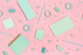 Mint color school equipment pattern on a pink pastel background
