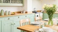 Mint cottage kitchen interior design, home decor and house improvement, English in frame kitchen cabinets in a country house