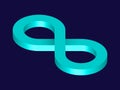 Mint 3D Infinity Symbol on Dark Blue  Background. Endless Vector Logo Design. Concept of infinity for your web site design, logo, Royalty Free Stock Photo