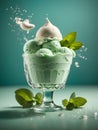 Delicious Mint gelato ice cream, floating, refreshing frozen dessert. Cinematic advertising photography